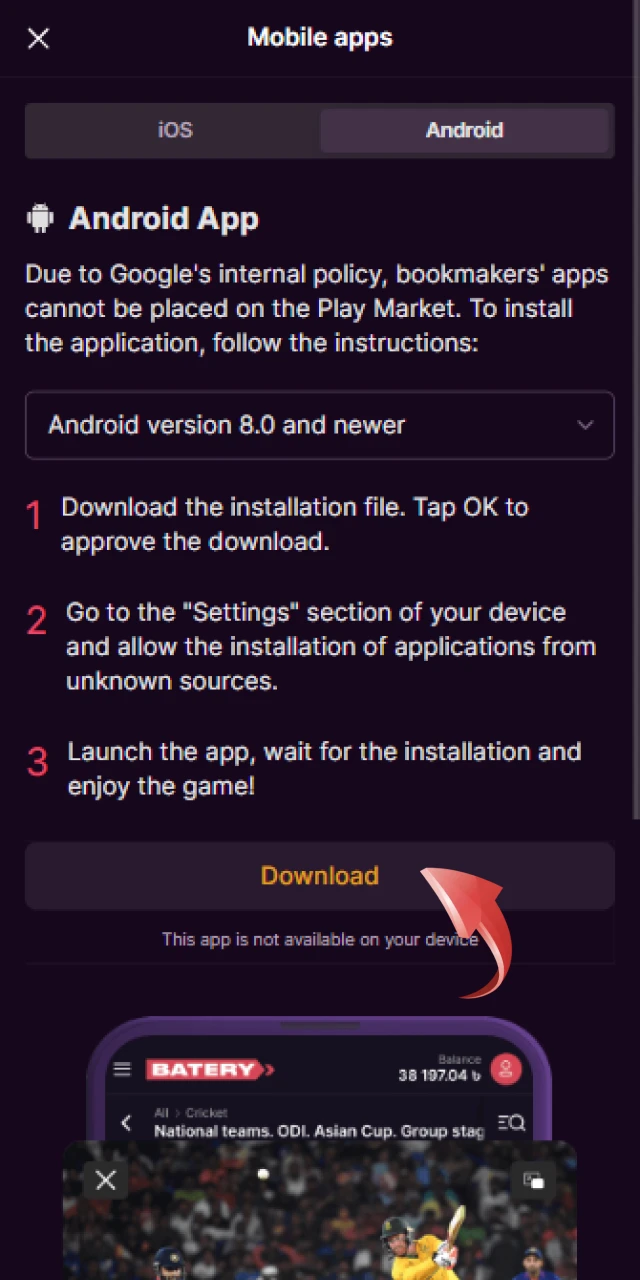 Start the Batery App download process for Android devices in India.